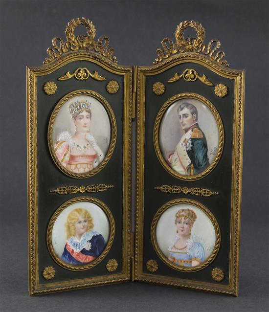 A set of four late 19th / early 20th century French painted miniatures of Napoleon and family,